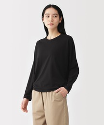 婦人　なめらか天竺編みクルーネック長袖プルオーバー