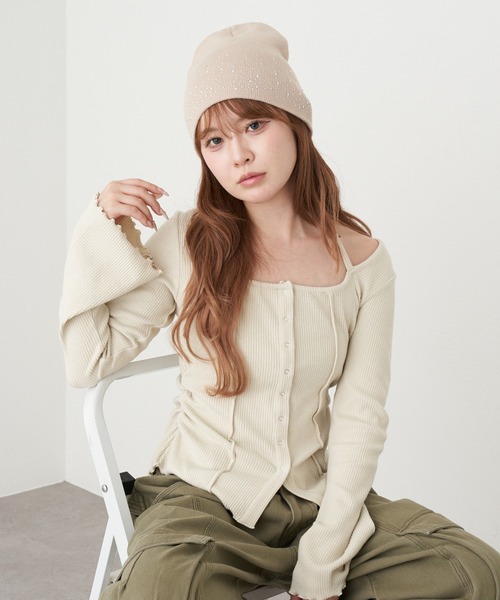 RAY CASSIN（レイカズン）の「釦開き袖フレアクロス紐ロンT（カーディガン/ボレロ・レディース・ベージュ/アイボリー/ブラウン系その他2/チャコールグレー・FREE）」の4枚目の写真