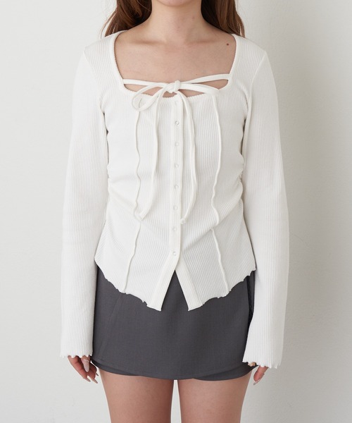 RAY CASSIN（レイカズン）の「釦開き袖フレアクロス紐ロンT（カーディガン/ボレロ・レディース・ベージュ/アイボリー/ブラウン系その他2/チャコールグレー・FREE）」の8枚目の写真