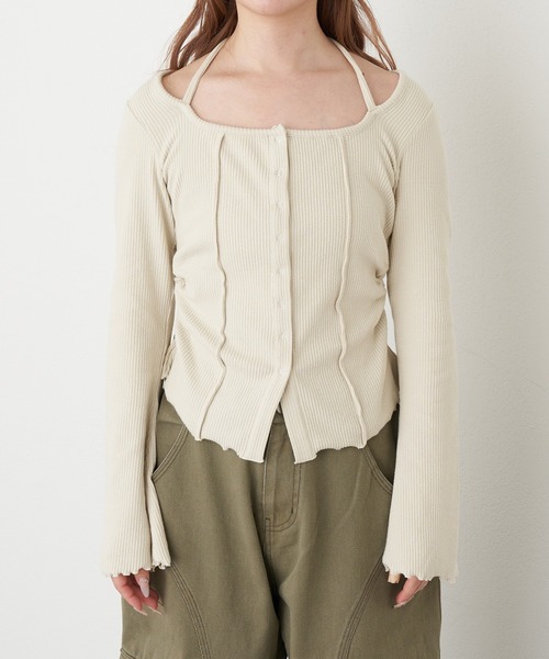 RAY CASSIN（レイカズン）の「釦開き袖フレアクロス紐ロンT（カーディガン/ボレロ・レディース・ベージュ/アイボリー/ブラウン系その他2/チャコールグレー・FREE）」の9枚目の写真