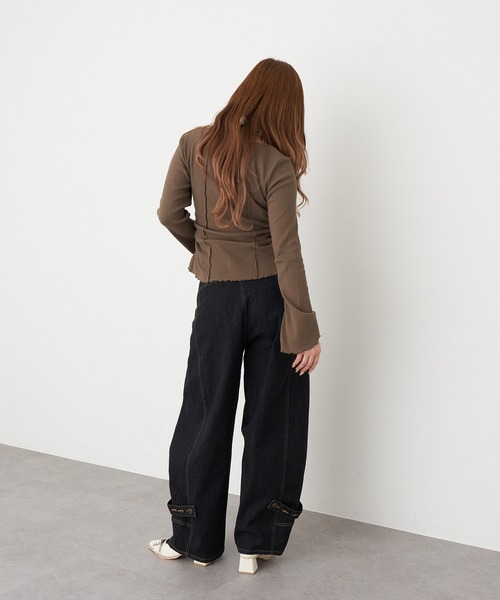 RAY CASSIN（レイカズン）の「釦開き袖フレアクロス紐ロンT（カーディガン/ボレロ・レディース・ベージュ/アイボリー/ブラウン系その他2/チャコールグレー・FREE）」の5枚目の写真