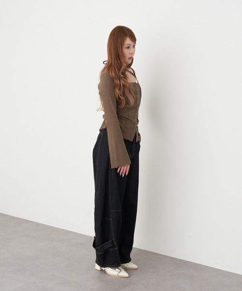 RAY CASSIN（レイカズン）の「釦開き袖フレアクロス紐ロンT（カーディガン/ボレロ・レディース・ベージュ/アイボリー/ブラウン系その他2/チャコールグレー・FREE）」の6枚目の写真