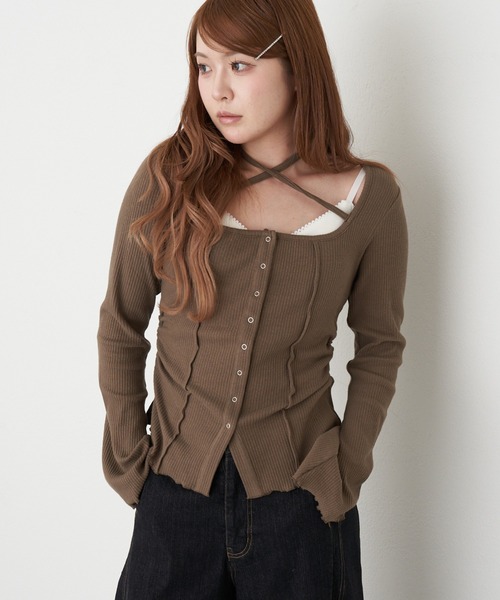 RAY CASSIN（レイカズン）の「釦開き袖フレアクロス紐ロンT（カーディガン/ボレロ・レディース・ベージュ/アイボリー/ブラウン系その他2/チャコールグレー・FREE）」の7枚目の写真