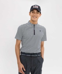 【le coq sportif GOLF】吸汗速乾/消臭/UV CUT(UPF30)/遮熱/ストレッチ ミニボーダー柄半袖ハーフジップシャツ ゴルフウェア
