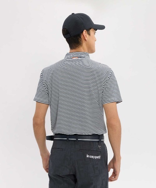 le coq sportif GOLF(ルコックスポルティフゴルフ)の「【le coq sportif GOLF】吸汗速乾/消臭/UV CUT(UPF30)/遮熱/ストレッチ ミニボーダー柄半袖ハーフジップシャツ ゴルフウェア(Tシャツ/カットソー・メンズ・ホワイト/ネイビー・3L/XL/L/M)」の3枚目の写真