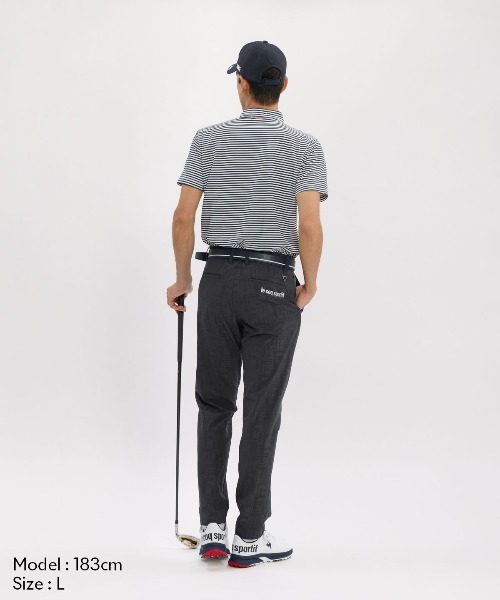 le coq sportif GOLF(ルコックスポルティフゴルフ)の「【le coq sportif GOLF】吸汗速乾/消臭/UV CUT(UPF30)/遮熱/ストレッチ ミニボーダー柄半袖ハーフジップシャツ ゴルフウェア(Tシャツ/カットソー・メンズ・ホワイト/ネイビー・3L/XL/L/M)」の5枚目の写真