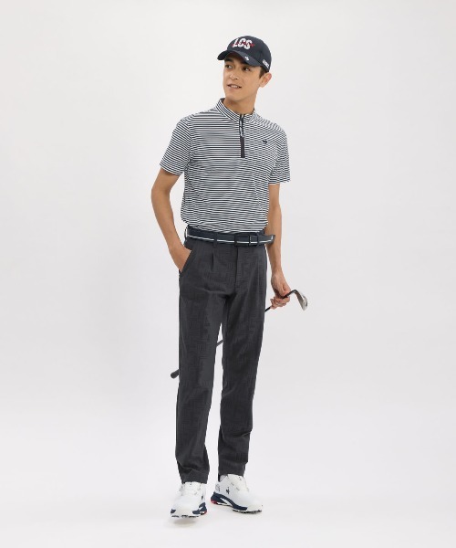 le coq sportif GOLF(ルコックスポルティフゴルフ)の「【le coq sportif GOLF】吸汗速乾/消臭/UV CUT(UPF30)/遮熱/ストレッチ ミニボーダー柄半袖ハーフジップシャツ ゴルフウェア(Tシャツ/カットソー・メンズ・ホワイト/ネイビー・3L/XL/L/M)」の7枚目の写真