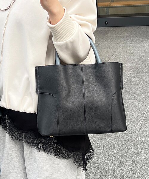 un dix cors（アンディコール）の「フェイクレザーコンパクトバッグ（トートバッグ・レディース・グレー/アイボリー/ブラック・FREE）」の21枚目の写真