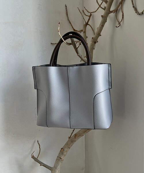 un dix cors（アンディコール）の「フェイクレザーコンパクトバッグ（トートバッグ・レディース・グレー/アイボリー/ブラック・FREE）」の12枚目の写真