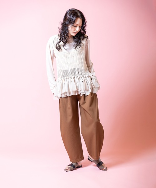 OSMOSIS（オズモーシス）の「フリンジヘムメッシュニットベスト（ベスト・レディース・ネイビー/ブラック/アイボリー・ONE SIZE）」の4枚目の写真