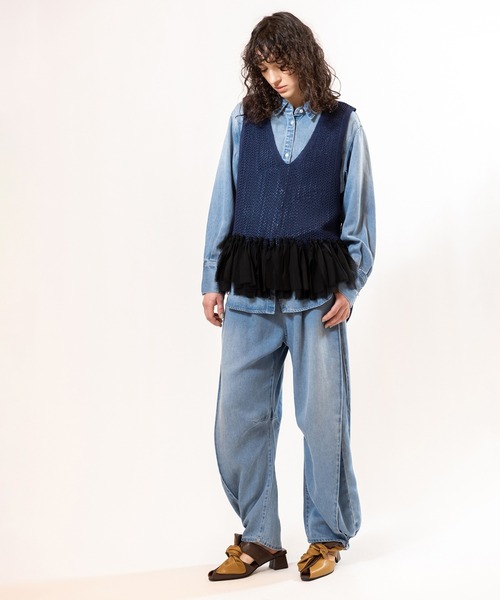 OSMOSIS（オズモーシス）の「フリンジヘムメッシュニットベスト（ベスト・レディース・ネイビー/ブラック/アイボリー・ONE SIZE）」の9枚目の写真