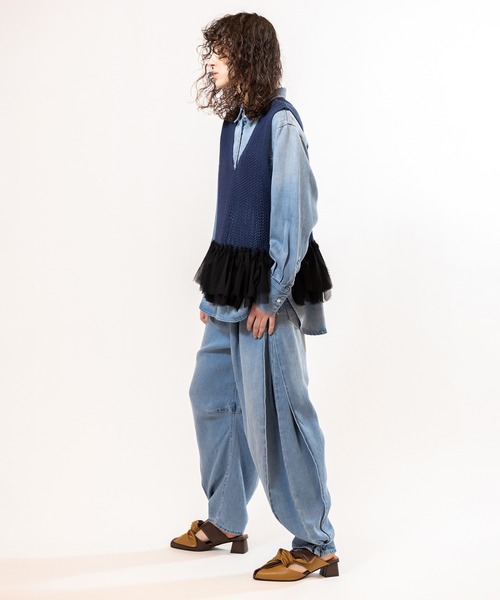 OSMOSIS（オズモーシス）の「フリンジヘムメッシュニットベスト（ベスト・レディース・ネイビー/ブラック/アイボリー・ONE SIZE）」の10枚目の写真