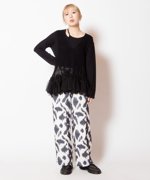 OSMOSIS（オズモーシス）の「フリンジヘムメッシュニットベスト（ベスト・レディース・ネイビー/ブラック/アイボリー・ONE SIZE）」の15枚目の写真