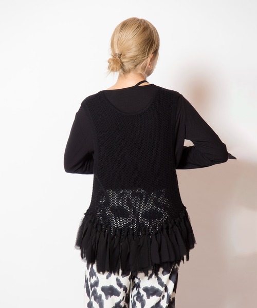 OSMOSIS（オズモーシス）の「フリンジヘムメッシュニットベスト（ベスト・レディース・ネイビー/ブラック/アイボリー・ONE SIZE）」の20枚目の写真