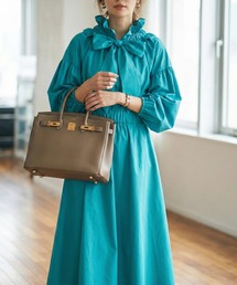 CHhdmn（シーエイチヒデモン）の「ボウタイロングワンピース ギャザーネック ボリュームスリーブ フレアワンピース レディース（ワンピース）」