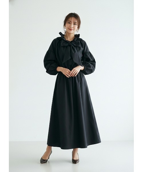 CHhdmn(シーエイチヒデモン)の「【秋◎】ボウタイロングワンピース ギャザーネック ボリュームスリーブ フレアワンピース レディース(ワンピース・レディース・ライトベージュ/ブラック/ターコイズブルー・M/L)」の17枚目の写真