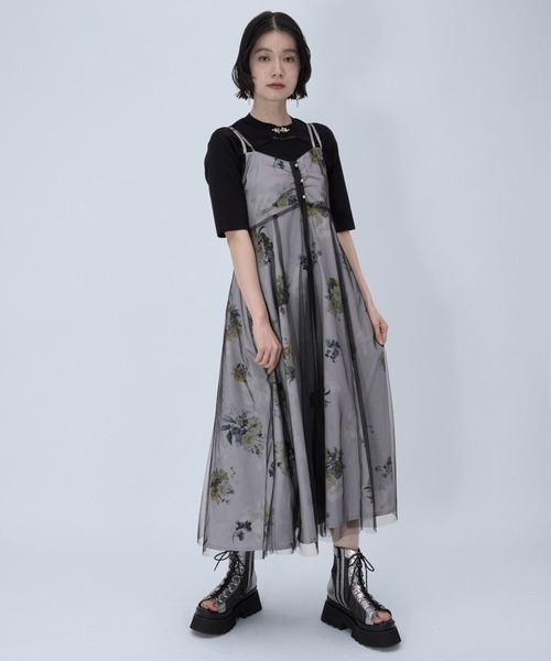 HARE（ハレ）の「フラワーシアーレイヤーワンピース(HARE)（ワンピース・レディース・ホワイト/ブラック・FREE）」の4枚目の写真