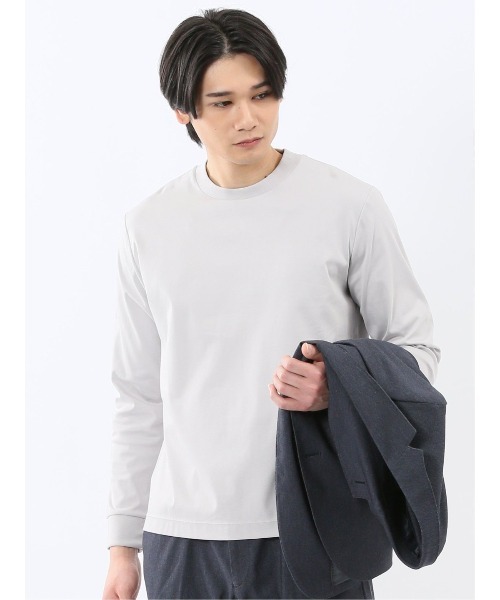 TAKA-Q(タカキュー)の「ストレッチ 抗菌防臭 UV 綿100% コットン シルケットスムス 無地 スロープネック 長袖 Tシャツ ドレスT メンズ(Tシャツ/カットソー・メンズ・ネイビー/ブラック/ライトグレー/ホワイト・X-LARGE/LARGE/MEDIUM/S)」の1枚目の写真