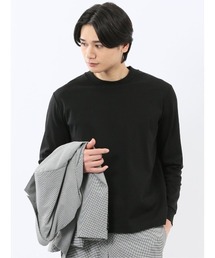 Tシャツ メンズ 長袖 ストレッチ 抗菌防臭 UV 綿 コットン 無地 シルケット スムス スロープネック ドレスT