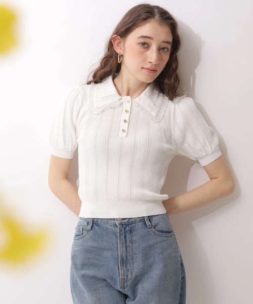 Rirandture（リランドチュール）の「フリルカラーアイレットニット（ニット/セーター・レディース・ブラック/ホワイト・2）」の2枚目の写真