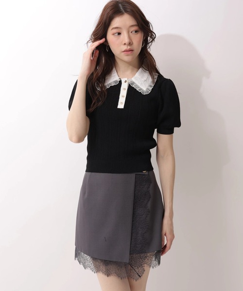 Rirandture（リランドチュール）の「フリルカラーアイレットニット（ニット/セーター・レディース・ブラック/ホワイト・2）」の3枚目の写真