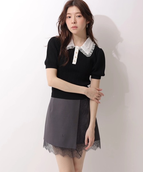 Rirandture（リランドチュール）の「フリルカラーアイレットニット（ニット/セーター・レディース・ブラック/ホワイト・2）」の4枚目の写真