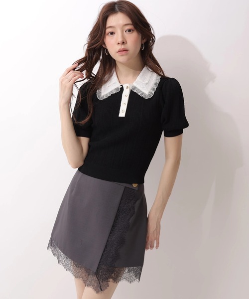 Rirandture（リランドチュール）の「フリルカラーアイレットニット（ニット/セーター・レディース・ブラック/ホワイト・2）」の5枚目の写真