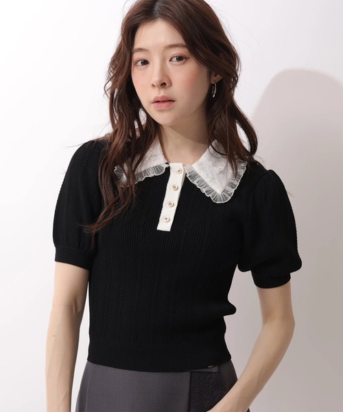 Rirandture（リランドチュール）の「フリルカラーアイレットニット（ニット/セーター・レディース・ブラック/ホワイト・2）」の6枚目の写真