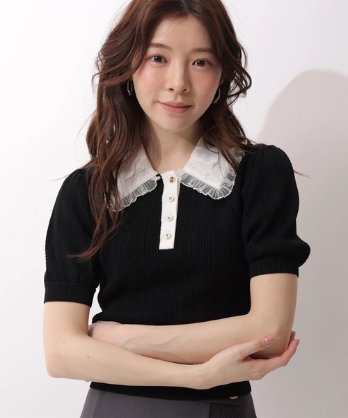 Rirandture（リランドチュール）の「フリルカラーアイレットニット（ニット/セーター・レディース・ブラック/ホワイト・2）」の7枚目の写真