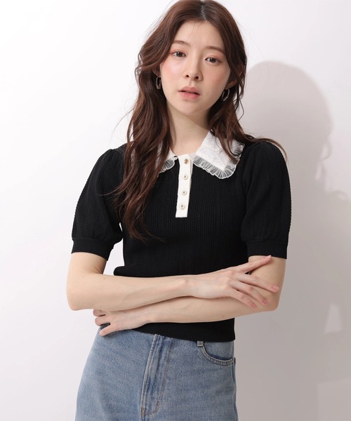 Rirandture（リランドチュール）の「フリルカラーアイレットニット（ニット/セーター・レディース・ブラック/ホワイト・2）」の11枚目の写真