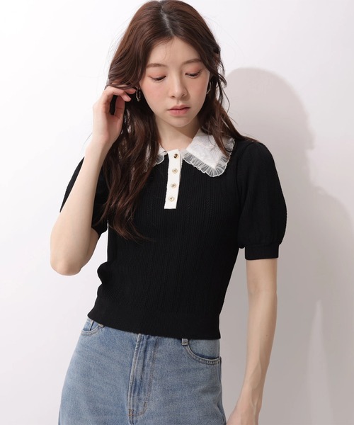 Rirandture（リランドチュール）の「フリルカラーアイレットニット（ニット/セーター・レディース・ブラック/ホワイト・2）」の12枚目の写真