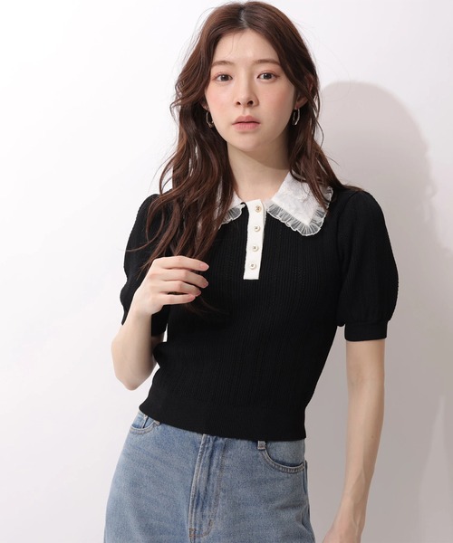 Rirandture（リランドチュール）の「フリルカラーアイレットニット（ニット/セーター・レディース・ブラック/ホワイト・2）」の13枚目の写真