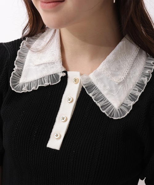 Rirandture（リランドチュール）の「フリルカラーアイレットニット（ニット/セーター・レディース・ブラック/ホワイト・2）」の14枚目の写真