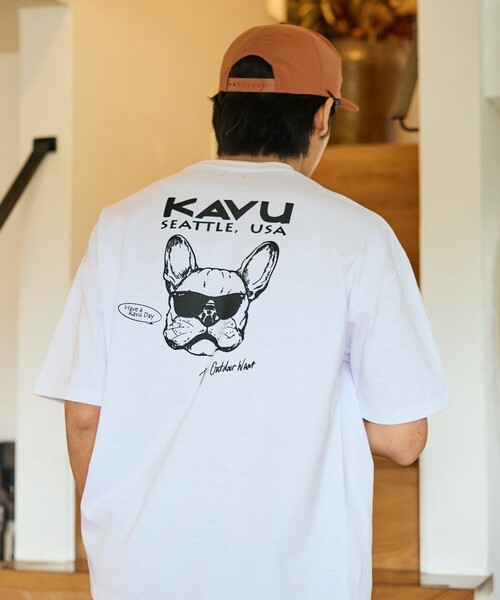 FREAK'S STORE(フリークスストア)の「限定展開 KAVU×FREAK'S STORE カブー 別注 ビッグシルエット バックプリント Tシャツ DOG(Tシャツ/カットソー・メンズ・ホワイト/ピンク/スミクロ/グレイッシュベージュ・LARGE/MEDIUM/SMALL)」の1枚目の写真