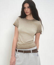 ウィメンズダーティダイドスリムクルーネックTシャツ[グレーシュベージュ]