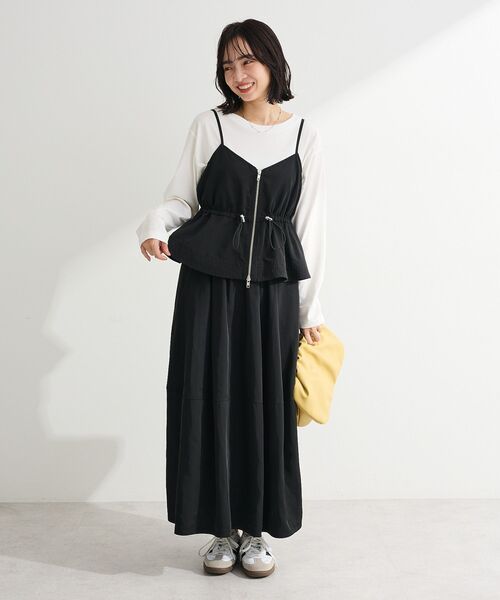 Green　Parks（グリーンパークス）の「SET2点 キャミビスチェ＋スカート（ワンピース・レディース・ブラック/カーキ・FREE）」の4枚目の写真