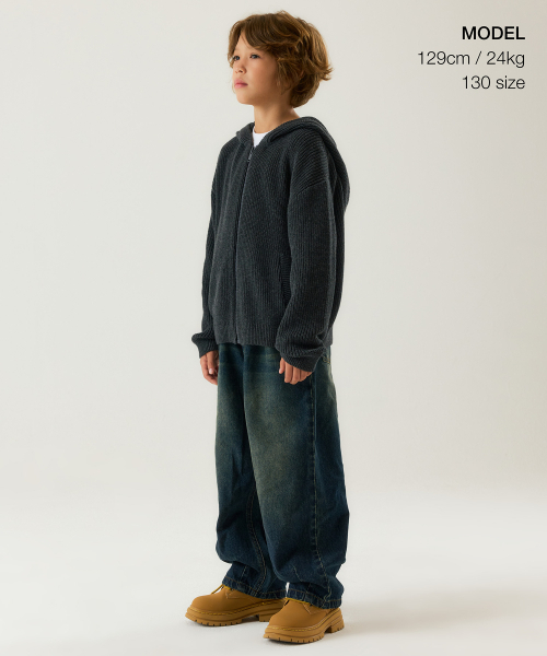 MUSINSA STANDARD KIDS（ムシンサスタンダードキッズ）の「リブニットフードパーカー [ミディアムグレー]（ニット/セーター・レディース・その他・110/120/130/140/150/160）」の2枚目の写真