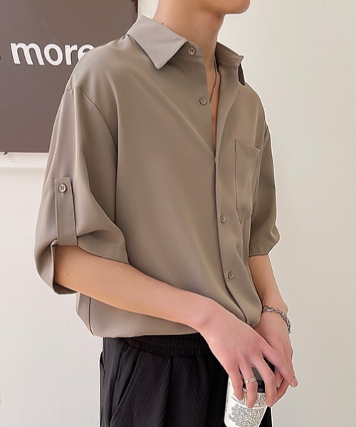 link lot(リンクロット)の「オーバーサイズ タブスリーブとろみシャツ(シャツ/ブラウス・メンズ・ブラック/ベージュ/ホワイト・L/M)」の14枚目の写真