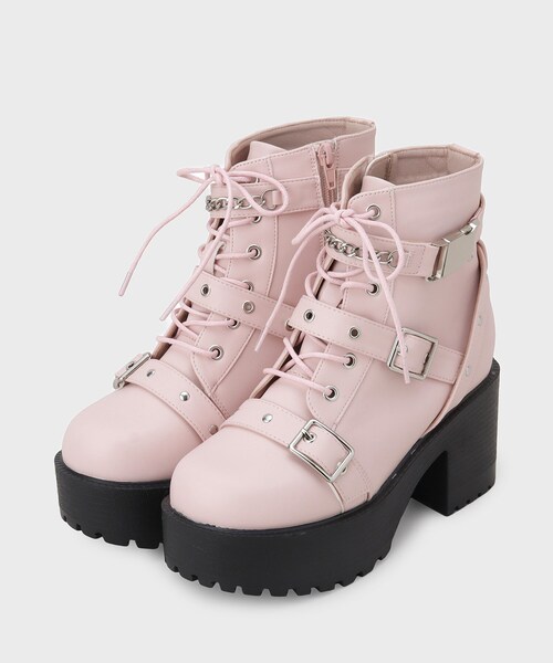 cs T&P(シーエスティーアンドピー)の「厚底ベルト付きブーツ(ブーツ・レディース・ブラック/ピンク系/ワインレッド・M/S/XL/LL/L)」の21枚目の写真
