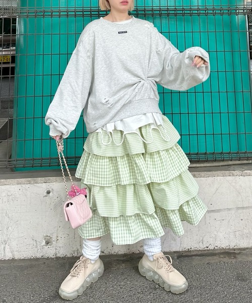 Alley Tokyo(アリートーキョー)の「いろんな柄ティアードボリュームスカート(スカート・レディース・ブルー/ブラック/グリーン/ピンク/ブラック系その他/ホワイト系その他・FREE)」の8枚目の写真