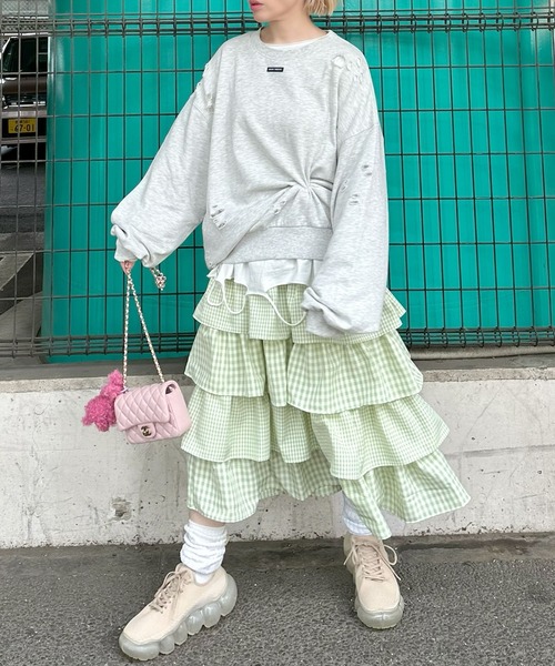 Alley Tokyo(アリートーキョー)の「いろんな柄ティアードボリュームスカート(スカート・レディース・ブルー/ブラック/グリーン/ピンク/ブラック系その他/ホワイト系その他・FREE)」の10枚目の写真
