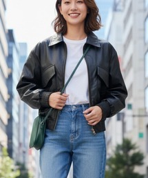 N.s（エヌドットエス）の「エコレザーブルゾン　Aライン 　オーバーサイズ 　ジャケット 　リブ袖 　ストリート 　カジュアル 　韓国ファッション（ブルゾン）」