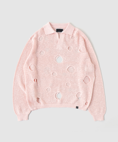 PHINGERIN(フィンガリン)の「PHINGERIN / フィンガリン HOLE KNIT SKIPPER(ニット/セーター・メンズ・ピンク/ブラック/カーキ・MEDIUM)」の3枚目の写真