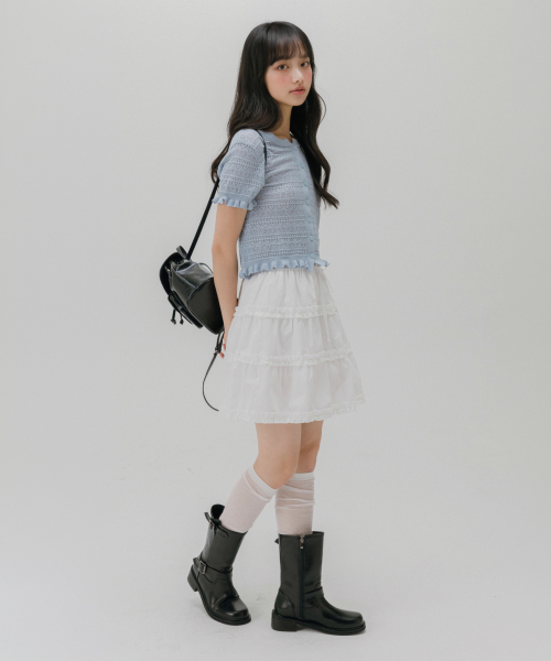 MELLOTORY(メロートリー)の「クロシェ半袖ニットカーディガン (3色)(カーディガン/ボレロ・レディース・ライトブルー/アイボリー/ライトピンク・FREE)」の13枚目の写真