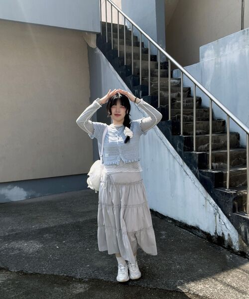 MELLOTORY(メロートリー)の「クロシェ半袖ニットカーディガン (3色)(カーディガン/ボレロ・レディース・ライトブルー/アイボリー/ライトピンク・FREE)」の9枚目の写真