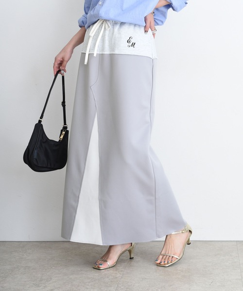 Eimee Law（エイミーロウ）の「ボンディングロングスカート（スカート・レディース・ブラック/アイボリー/ライトグレー・FREE）」の3枚目の写真