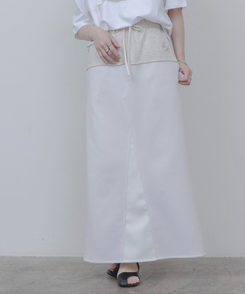Eimee Law（エイミーロウ）の「ボンディングロングスカート（スカート・レディース・ブラック/アイボリー/ライトグレー・FREE）」の7枚目の写真