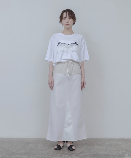 Eimee Law（エイミーロウ）の「ボンディングロングスカート（スカート・レディース・ブラック/アイボリー/ライトグレー・FREE）」の4枚目の写真