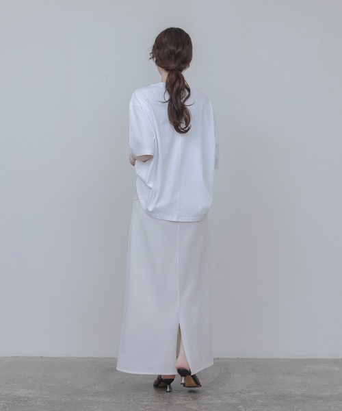 Eimee Law（エイミーロウ）の「ボンディングロングスカート（スカート・レディース・ブラック/アイボリー/ライトグレー・FREE）」の6枚目の写真