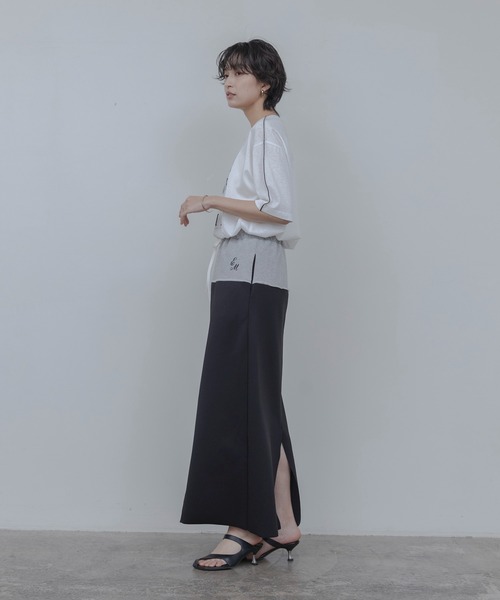 Eimee Law（エイミーロウ）の「ボンディングロングスカート（スカート・レディース・ブラック/アイボリー/ライトグレー・FREE）」の11枚目の写真